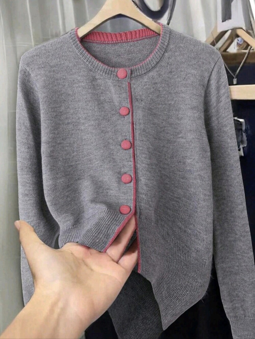 Colorblock Loose Fit Crew Neck Sweater Cardigan Autumn Clothing For Women Office